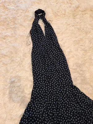 NEW REFORMATION Noele Maxi halter Dress blue Black polka dot sz 2 thumbnail 5