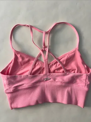 ALO YOGA Alosoft Lavish Sports Bra Macaron Pink Heather Size Small thumbnail 4