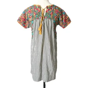 Sister Mary Stripe Marylou Embroidered Floral Boho Mini Dress Navy Blue XS thumbnail 4