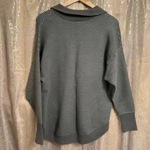 Aerie OFFLINE Ribbed Brown Green Fall 1/4 Zip Sweater Large thumbnail 2