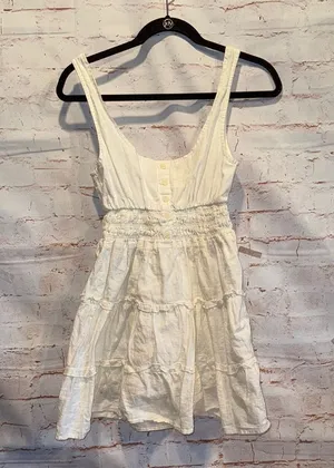 Urban Outfitters Dress Womens Small White Sleeveless Summer Dress Tiered Mini thumbnail 1