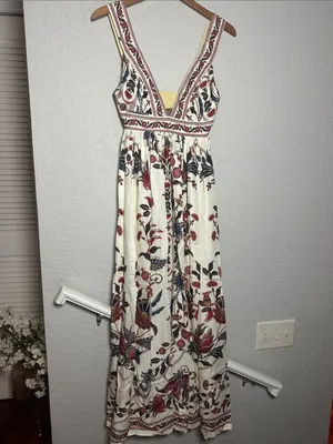 NEW FARM Rio Bohoflor Maxi Dress Birds Tropical Exotic Resortwear Brazil Size XS thumbnail 3