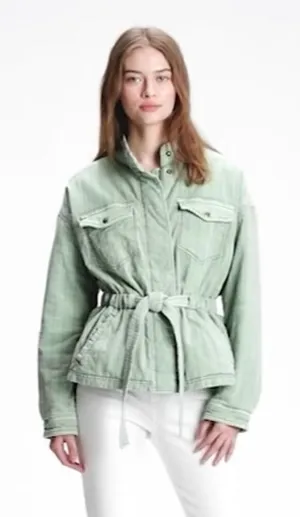 GAP Quilted Utility Belted Jacket In Green Dollar Size Medium thumbnail 1