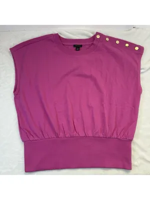 Ann Taylor Petite Shoulder Button Top Vibrant Pink Women's Large NWT thumbnail 4