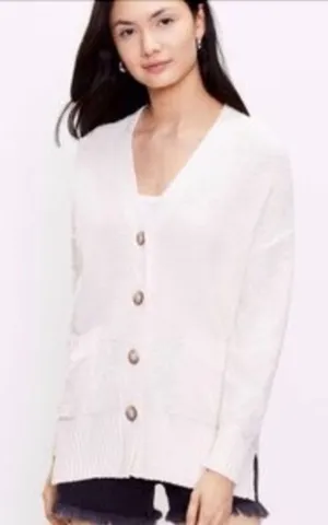 LOFT Cream Textured Bouclé Open Cardigan | J.Crew Cream Textured Button Front thumbnail 1
