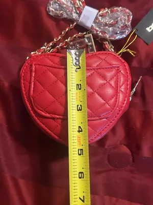 Bebe Red Quilted Heart Crossbody Bag with Gold Chain Charms thumbnail 11