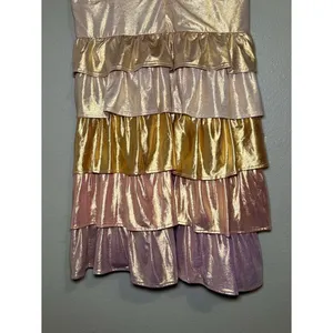 Storia Colorful Metallic Tiered Ruffle Party Mini Dress Women’s Size Large thumbnail 5