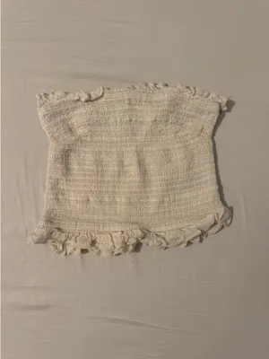 Urban Outfitters Smocked Cream Tube Top with Ruffle Detail thumbnail 2