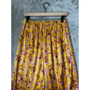 Free People Intimately Floral Wide Leg Pants XS Boho Palazzo Pull On Yellow Pink thumbnail 2