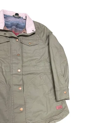 LL Bean wms olive green sherpa collar plaid lined field jacket sz M SKU 10-782 thumbnail 4