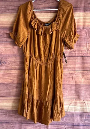 Wrangler Retro Womens Rust Orange Ruffle Tiered Dress LWD248E Size M NWT thumbnail 1