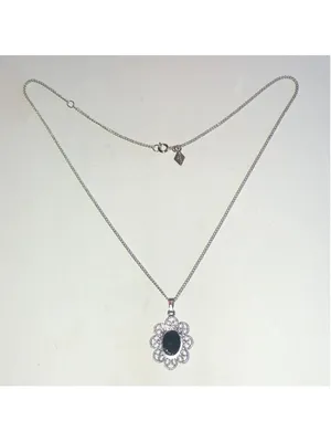 Sarah Coventry Silver Tone Black Stone Pendant Necklace thumbnail 6