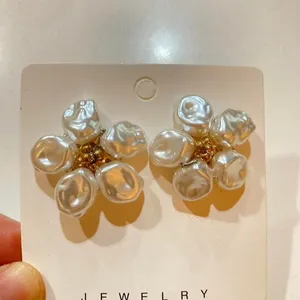 Retro‎ Imitation Pearl Baroque Big Flower Stud Earrings For Wmen white new thumbnail 4