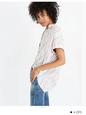 Madewell Central Shirt Oversized Button Front Top Multicolor Sadie Striped L thumbnail 2