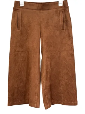 Chicos Tan Neutral Faux Suede Cropped Wide Leg Pants Size XS Womens thumbnail 2