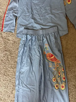 Light Blue Women’s Pajama Set with Peacock Detail / B52 thumbnail 2