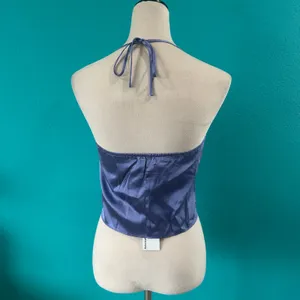 NWT Reformation Beba Silk Top Jacaranda Tie Neck Split Cropped Womens Size 0 thumbnail 6