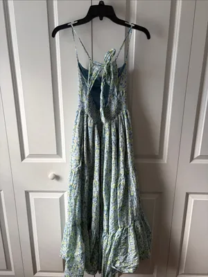 American Eagle Outfitters Blue Floral Tie-Back Maxi Dress Size XS Boho Cottage thumbnail 4
