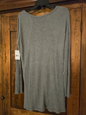 O Free People Waffle Knit Long Sleeve Scoop Neck Top in Heather Gray NWT Medium thumbnail 5