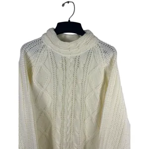 VTG 90s Carriage Court Cable Knit Sweater M Relaxed Fit Ivory Cream Mock Neck thumbnail 2