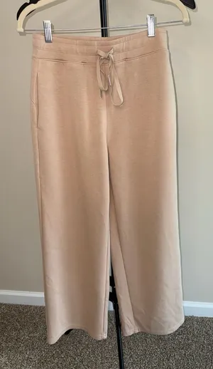 Caracilia Women's Beige Wide Leg Drawstring Lounge Knit Pants Size S thumbnail 1
