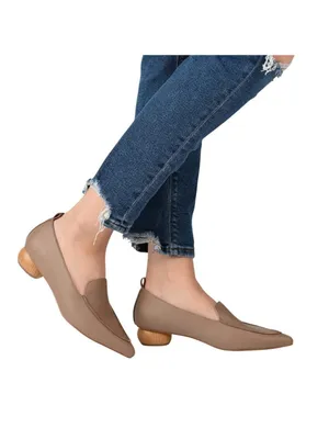NWT Journee Collection Faux Wood Block Heel Maggs Loafers Taupe Brown 7.5M thumbnail 2
