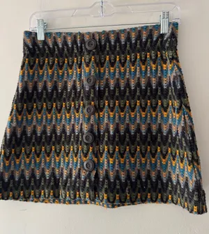 Free People Retro Multicolor Open Knit Chevron‎ Crochet Mini Skirt thumbnail 1
