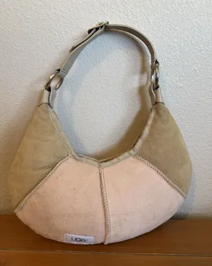 UGG Bag Purse Shoulder Handbag Pink‎ Tan Suede Shearling Malibu Boho Handbag thumbnail 1