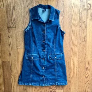 Gap Collared Mini Denim Shift Medium-Wash Casual Dress Women’s Size Medium thumbnail 3