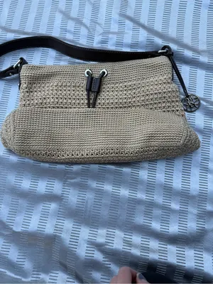 The Sak Crocheted Shoulder/ Hobo Bag, Tan/Khaki, Brown Leather Trim thumbnail 5