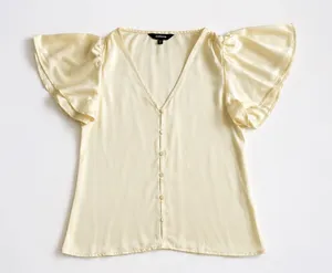 Express Cream Flutter Sleeve V-Neck Blouse | Size XS thumbnail 1