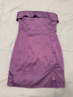 Sky to Moon Lilac Strapless Satin Mini Dress thumbnail 3