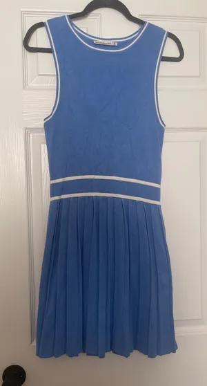 Abercrombie & Fitch Blue Sleeveless Pleated Dress with White Trim thumbnail 1