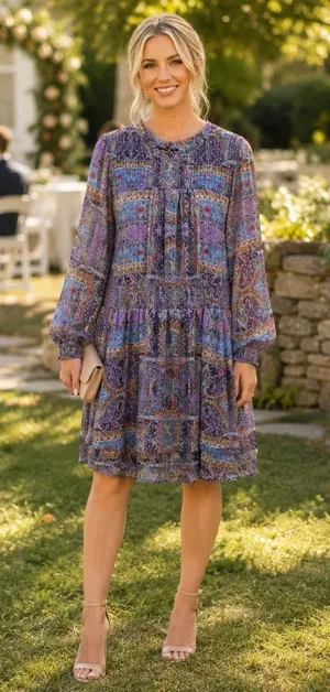 NWOT Skies are blue Paisley‎ Motif Tinsel Smocked Mini Dress Event Whimsical 2X thumbnail 1