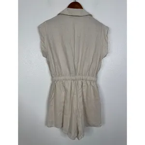 Baltic Born Oatmeal Beige Linen Blend Button Front‎ Romper Small AM2680 thumbnail 2