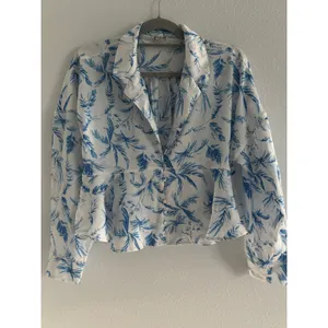 Free People Beauty Sleep‎ Shirt Womens Medium White Blue Floral Satin Lounge thumbnail 2
