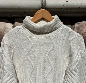 Club Monaco Women’s Sweater Heavy Cable Knit Fisherman Beige Size Large thumbnail 2