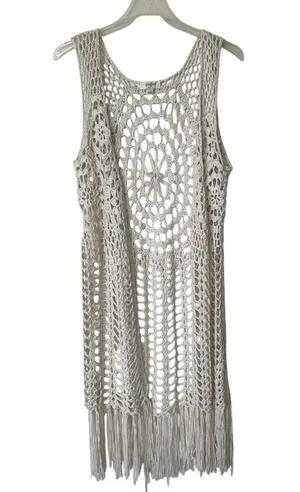 Umgee Crochet Fringe Ivory cardigan sweater size L thumbnail 1
