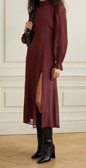 NWT Reformation Stevi Shirred Georgette Midi Dress in Plum Size 4 thumbnail 1