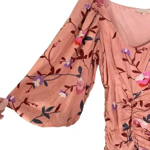 ByTimo Ruched Floral Embroidered Jacquard Dress Balloon Sleeves Coral Size XS thumbnail 10