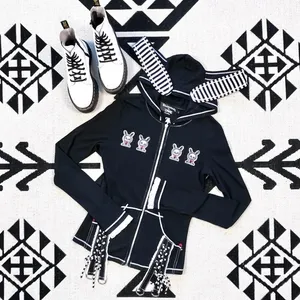 Rare Skelanimals x TRIPP NYC Black Bunny Ears Zip Up Hoodie Size Large thumbnail 2