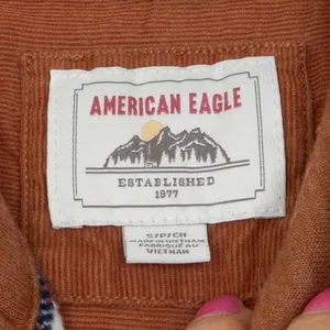American Eagle Womens Plaid Boyfriend Style Flannel Shirt Size‎ S Brown Hoodie thumbnail 4