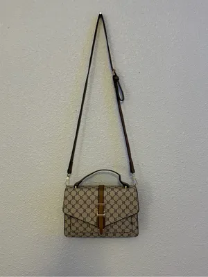 Source Unknown Beige Brown Monogram Shoulder Bag with Gold Buckle with a matching wallet. thumbnail 10