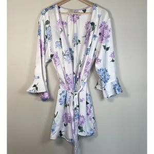 Kate‎ Spade White Floral Robe Women’s Size M Medium Bridal Wedding Casual Short thumbnail 2