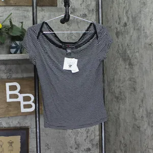 NWT Polly & Esther Striped Scoop-Neck Skimmer Knit T-Shirt Tee Black / White XL thumbnail 2
