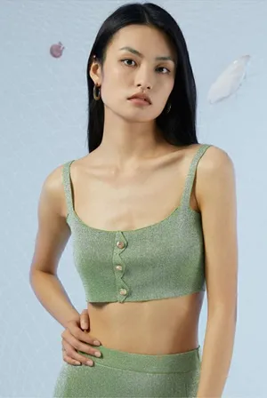 NWT Cider Hidden Gem Sparkle Zig Zag Jade & Gold Classy Crop Tank Top M thumbnail 1
