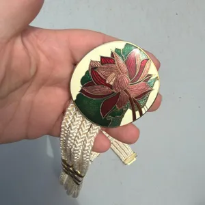 Vintage 80's Yen China House Multi-Strand Stretch Rope Belt Red Lotus Flower thumbnail 2