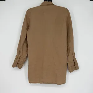 Victorian Prairie‎ 100% Linen Blouse M Brown Pleated Pintuck Button Romantic thumbnail 2