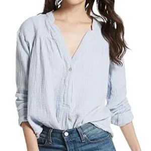 Free People Women's Light Blue Button-Up Top XS thumbnail 2
