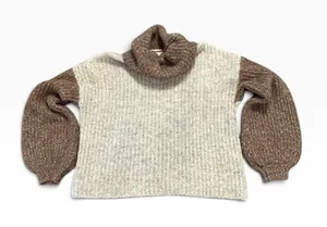 Ruby Moon Womens Brown Cream Colorblock Turtleneck Knit Sweater Size M RN75343 thumbnail 1